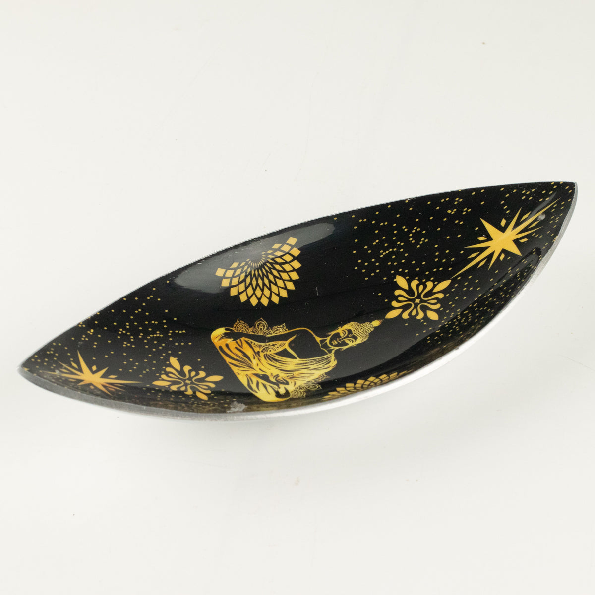 Räucherschale – Aluminium emailliert Gold & Schwarz Buddha
