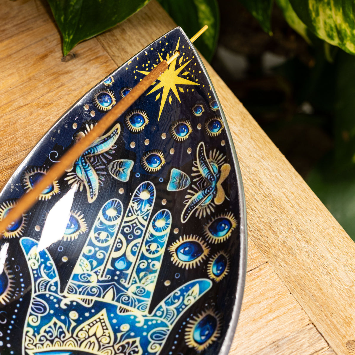Räucherschale – Aluminium emailliert Blaue Hamsa