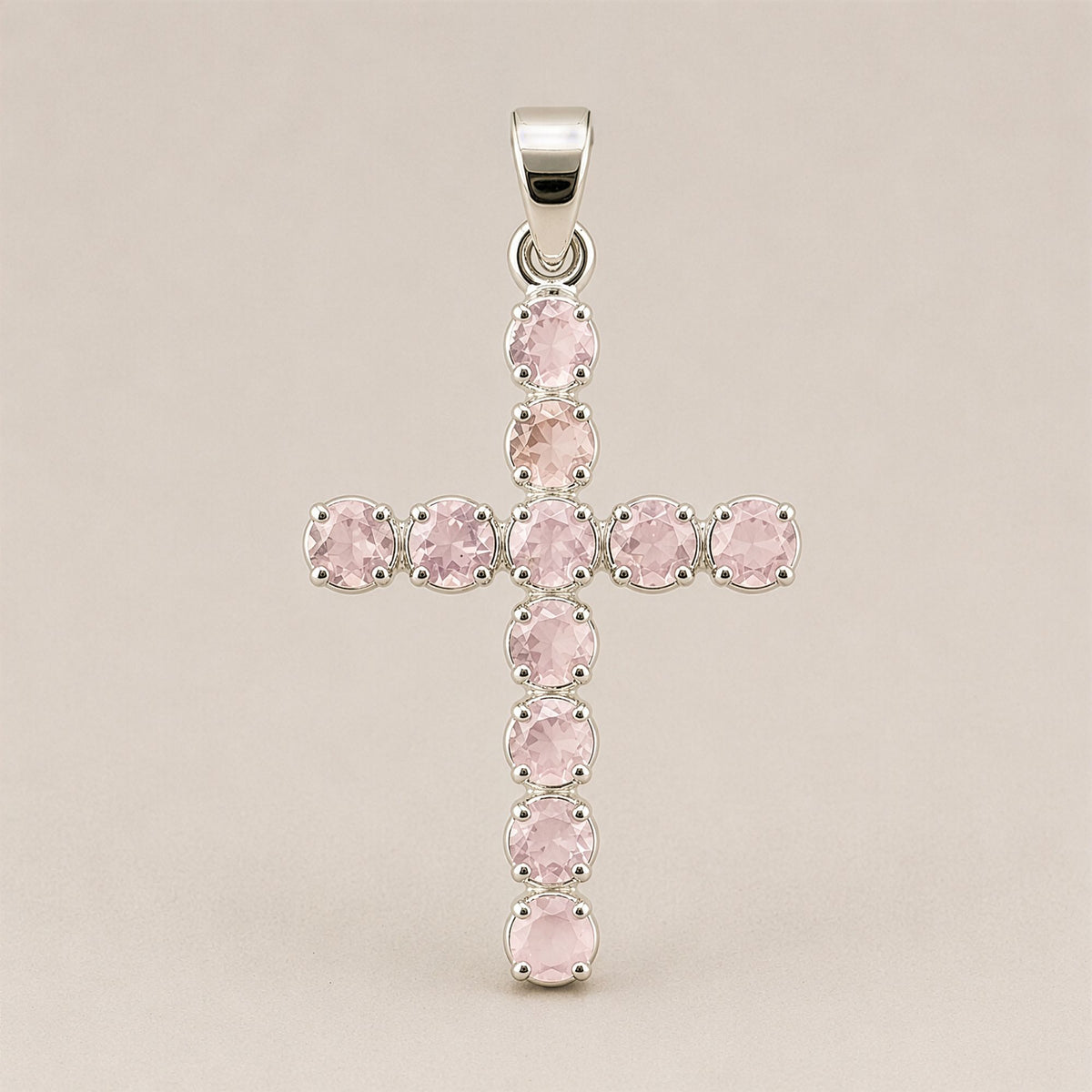 Anhänger – Devotional versilbert Kette – Rosenquarz-Kreuz