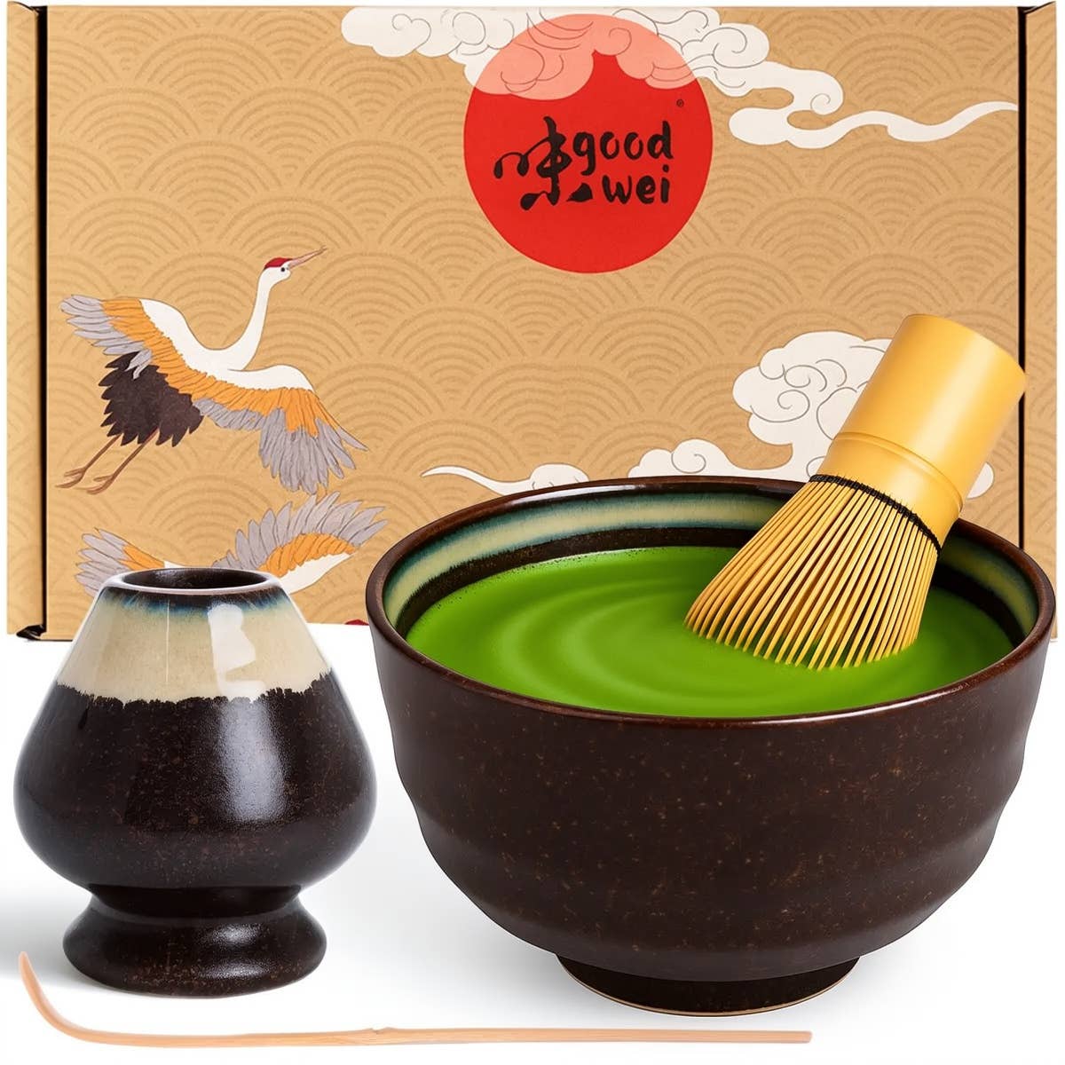 Matcha-Set „Kumo“ – Schale 180 ml mit Besen, Halter & Löffel