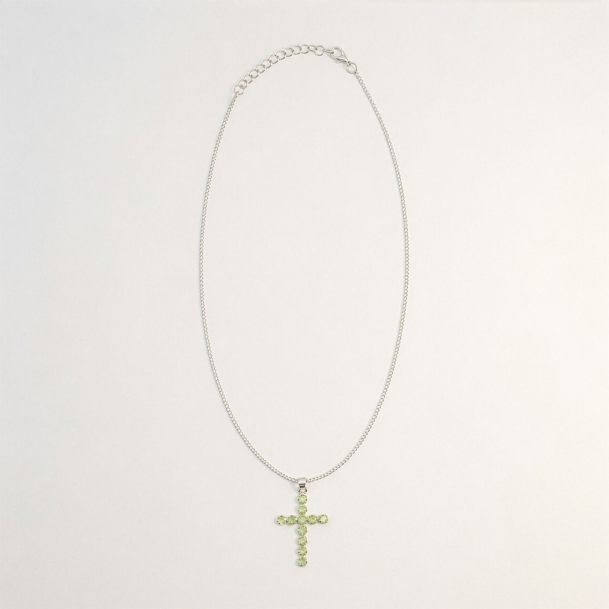 Anhänger – Devotional versilbert Kette – Peridot-Kreuz