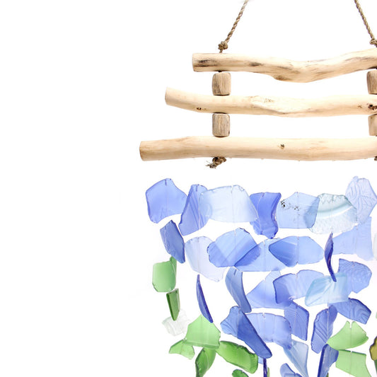Windspiel aus Recyclingglas – Drei Stäbe Blau & Grün