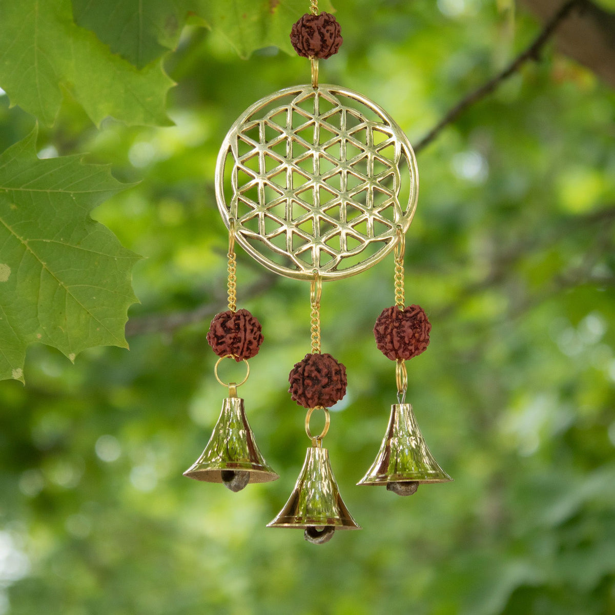 Glockenspiel – Messing Blume des Lebens mit Rudraksha – 3 Glocken