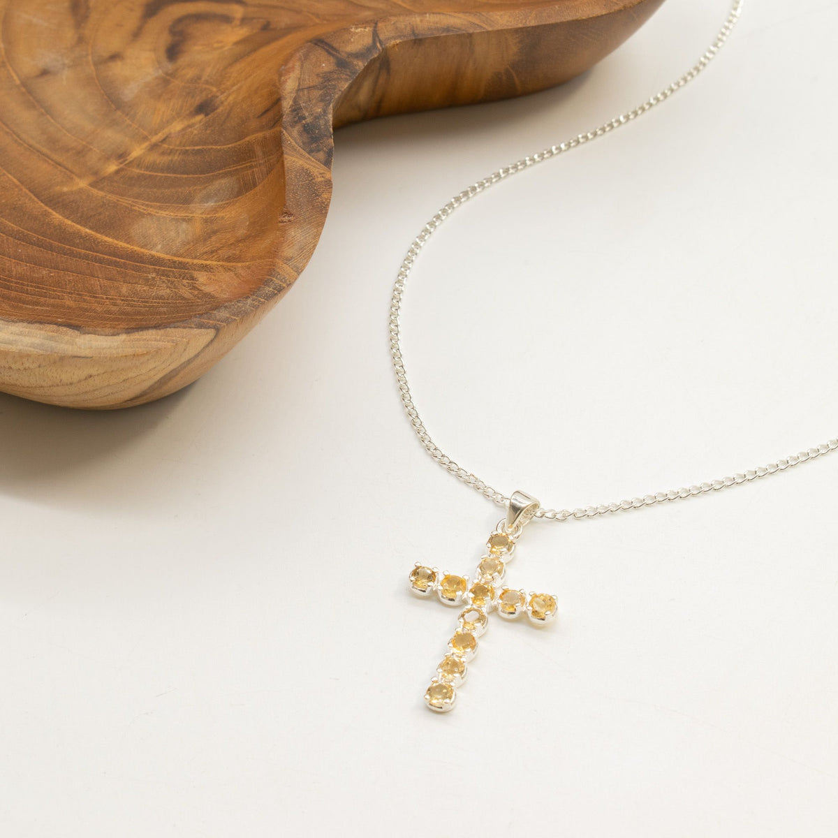 Anhänger – Devotional versilbert Kette – Citrin-Kreuz