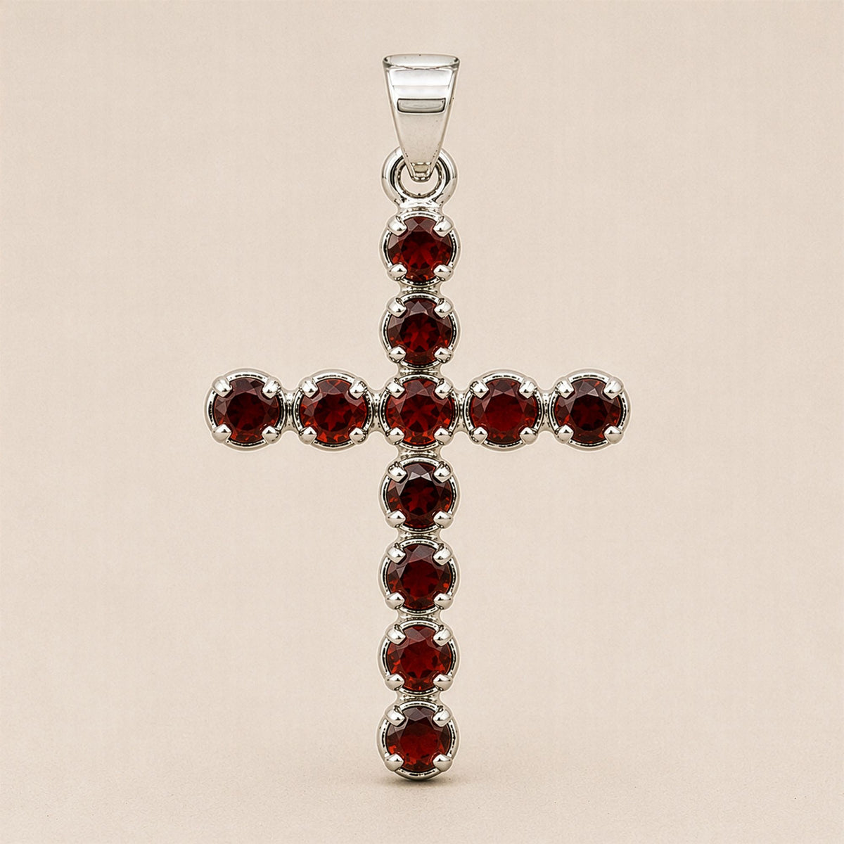 Anhänger – Devotional versilbert Kette – Granat-Kreuz