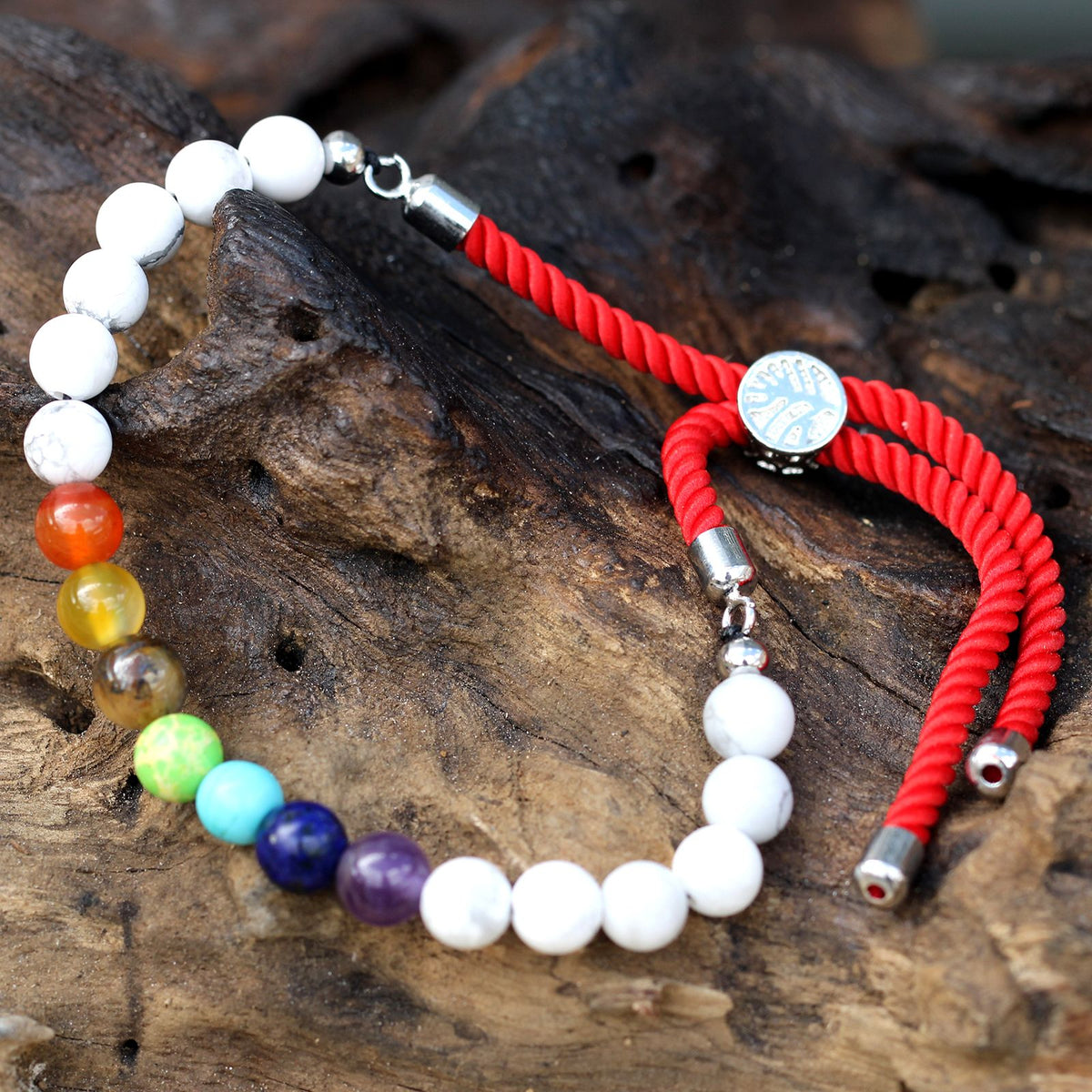 Armband – Edelstein Schnur versilbert rot – Howlith Chakra