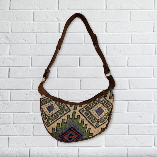 Hobo-Tasche – Jacquard – Geo-Grün