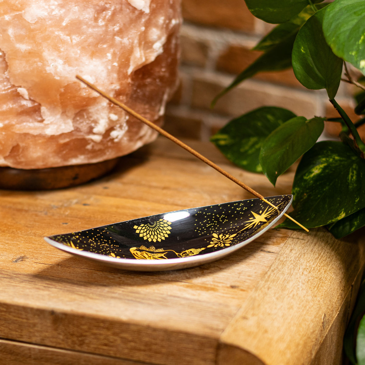Räucherschale – Aluminium emailliert Gold & Schwarz Buddha