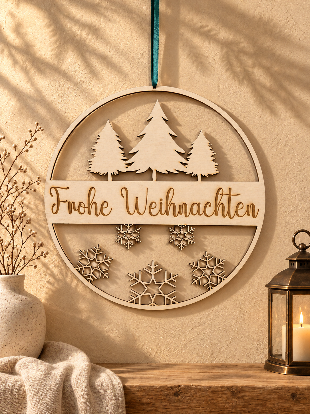 Holzkranz „Frohe Weihnachten“ von KirrWerk