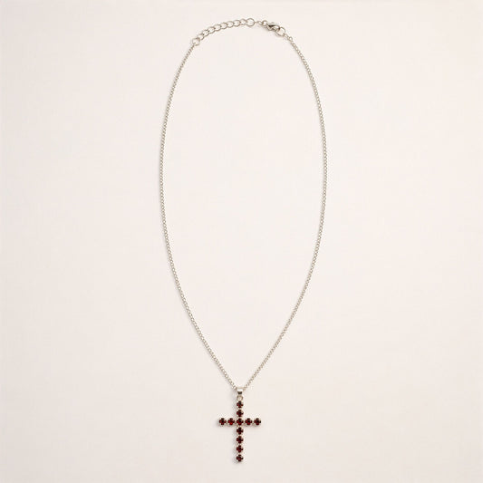 Anhänger – Devotional versilbert Kette – Granat-Kreuz