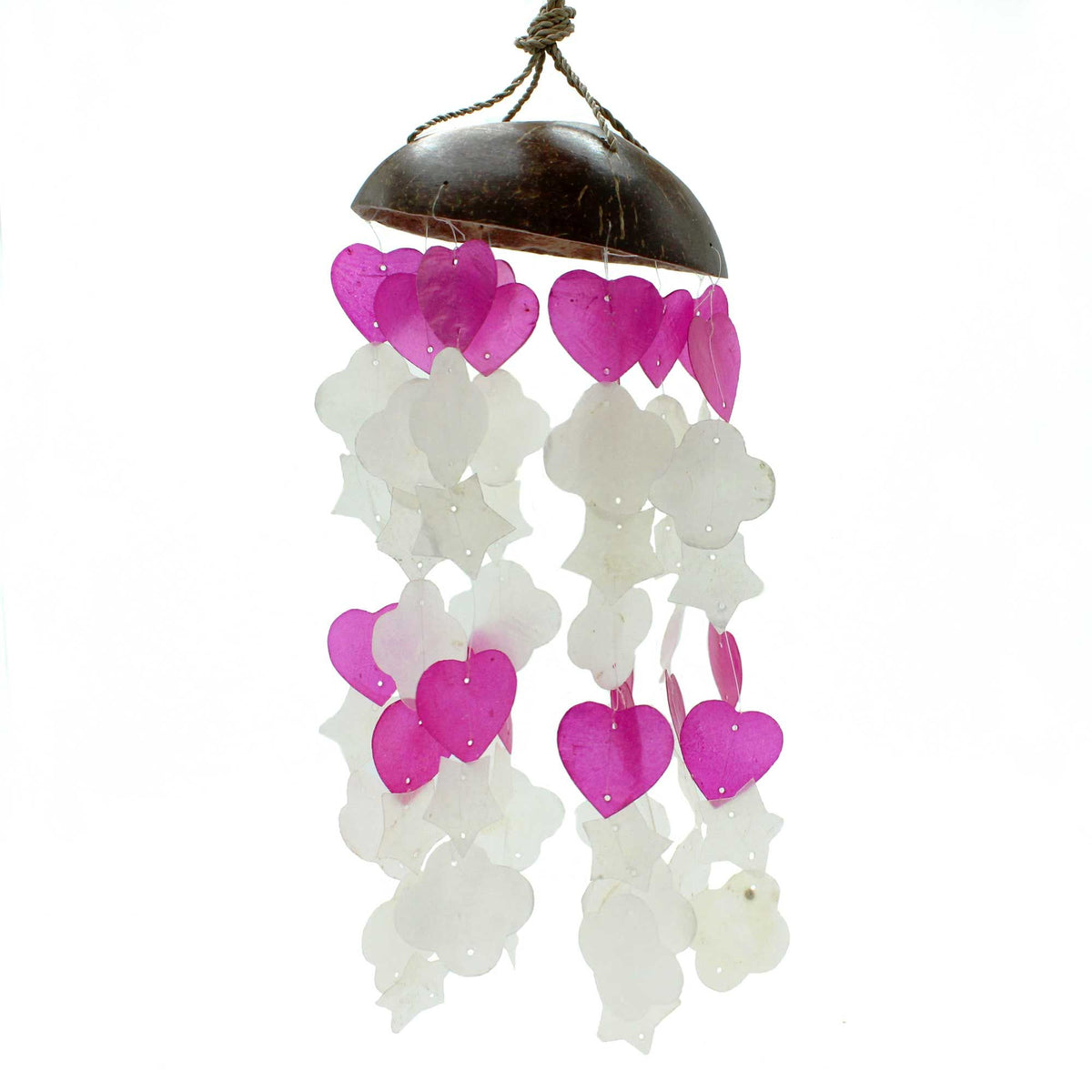 Windspiel Kokos & Capiz – Rosa/Weiß – 35 cm