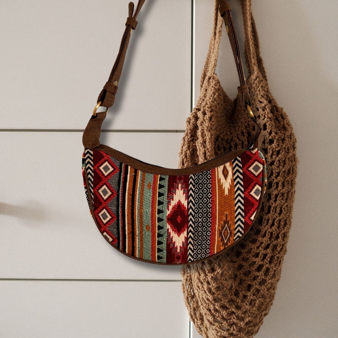 Hobo-Tasche – Jacquard – Brauntöne