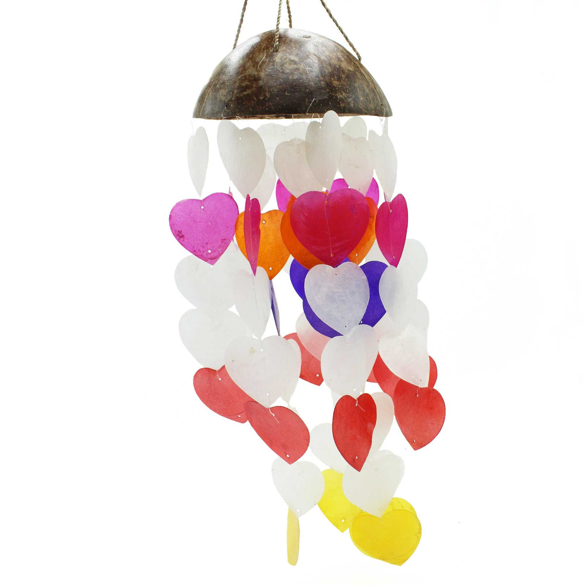 Windspiel Kokos & Capiz – große Herzen – 40 cm