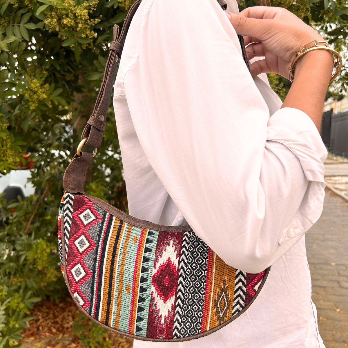 Hobo-Tasche – Jacquard – Brauntöne
