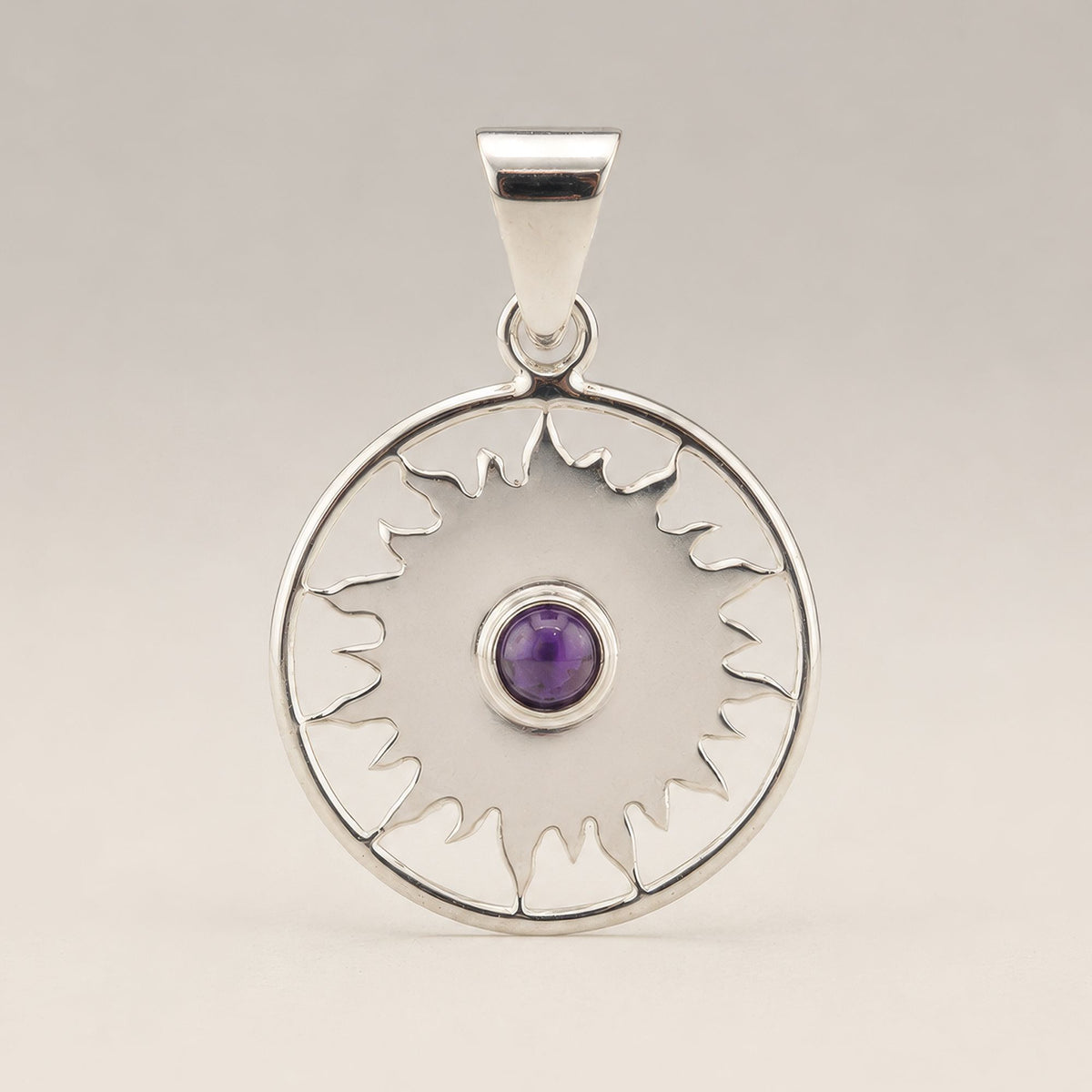Anhänger – Devotional versilbert Kordel – Sonnenanbetung Amethyst