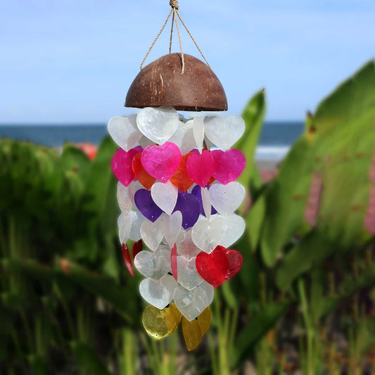 Windspiel Kokos & Capiz – große Herzen – 40 cm