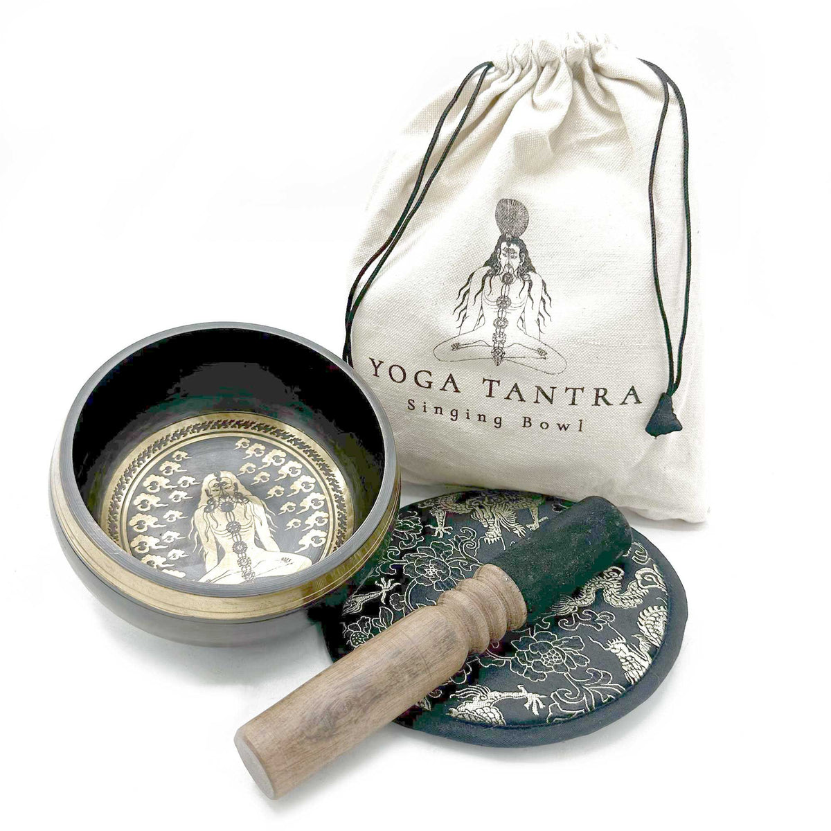 Klangschalen-Geschenkset handgehämmert – Yogi – 14 cm
