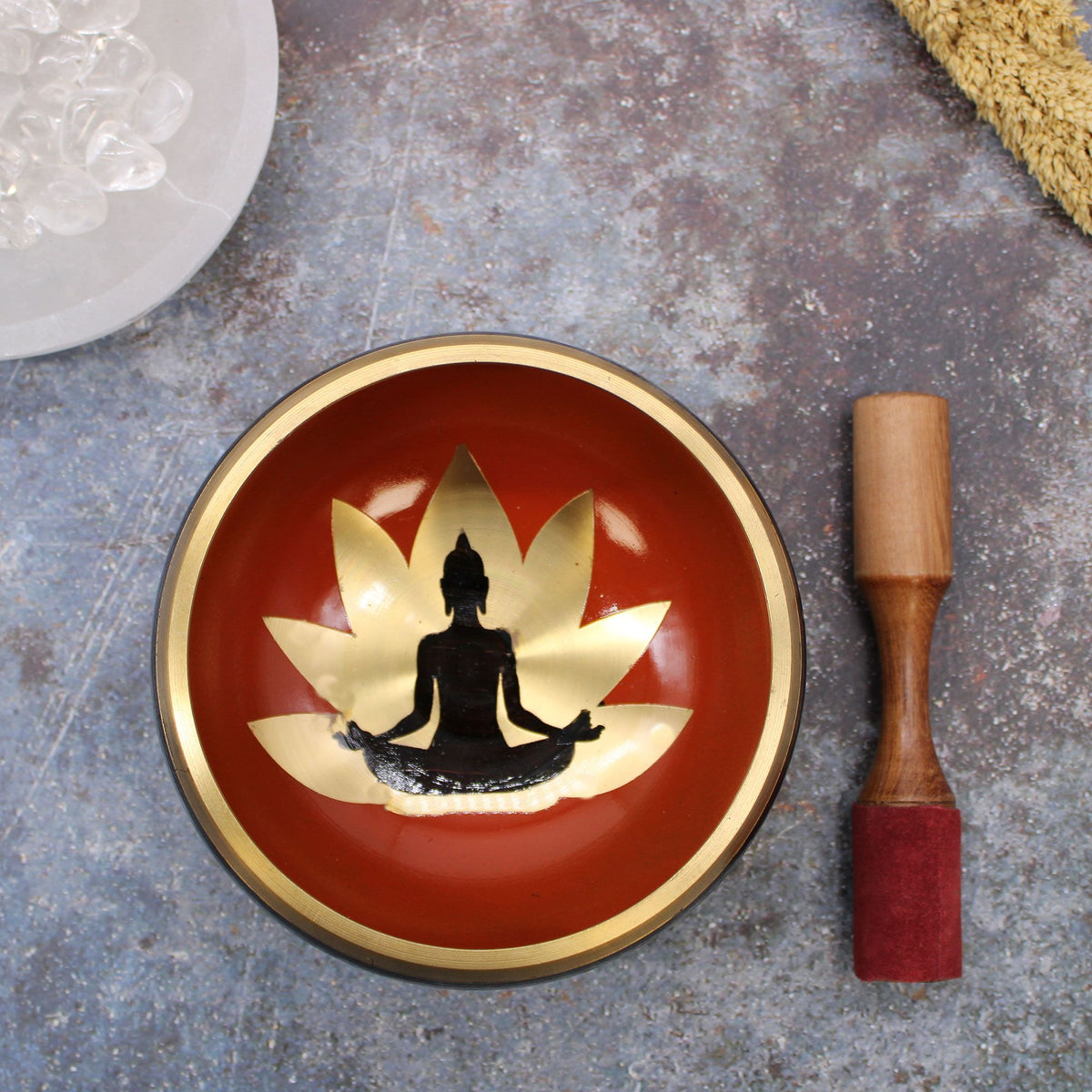 Klangschalen-Set – Buddha schwarz/orange – 14 cm