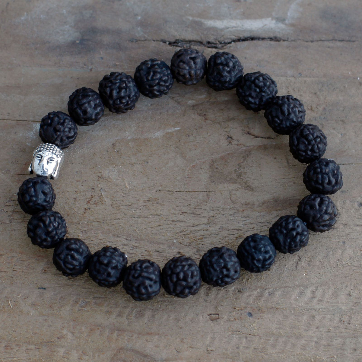 Rudraksha-Armreif Mala mit Buddha – Dunkel