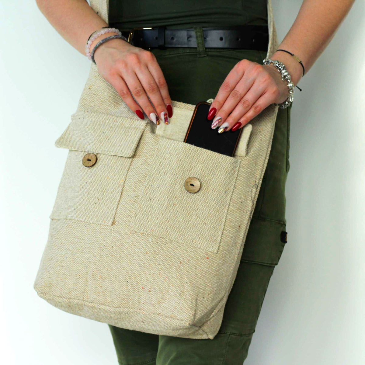 Tasche Naturtöne mit 2 Fächern – Natur – groß