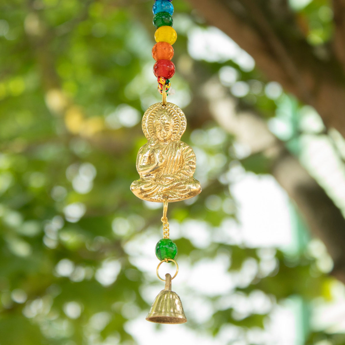 Glockenspiel – Messing Buddha mit Chakra-Perlen – 53 cm