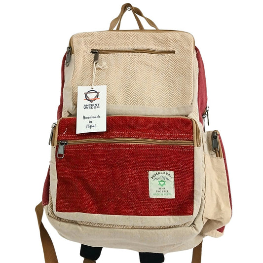 Rucksack – Hanf kastenförmig weinrot-creme – groß
