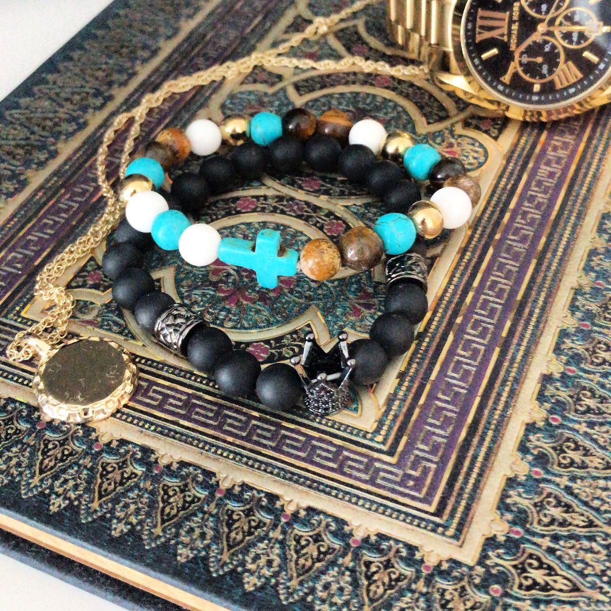 Armband – Boho Kronenbarren grauer Achat
