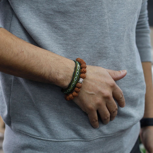 Armreif-Mala – Rudraksha Buddha braun