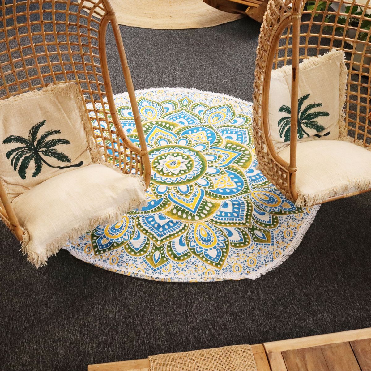 Wandtuch – Mandala rund gelb-blau – 180 cm