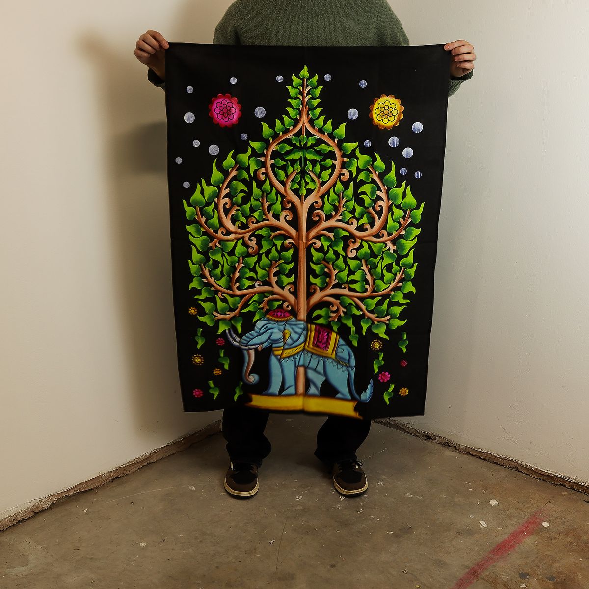 Wandtuch – Baumwolle Elefant & Lebensbaum – 70x110 cm