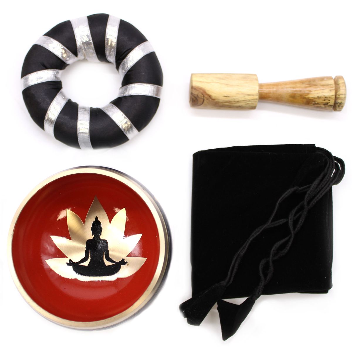 Klangschalen-Set – Buddha schwarz/orange – 10,7 cm