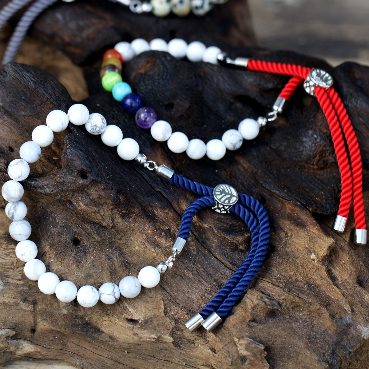 Armband – Edelstein Schnur versilbert anthrazit – Dalmatiner-Jaspis