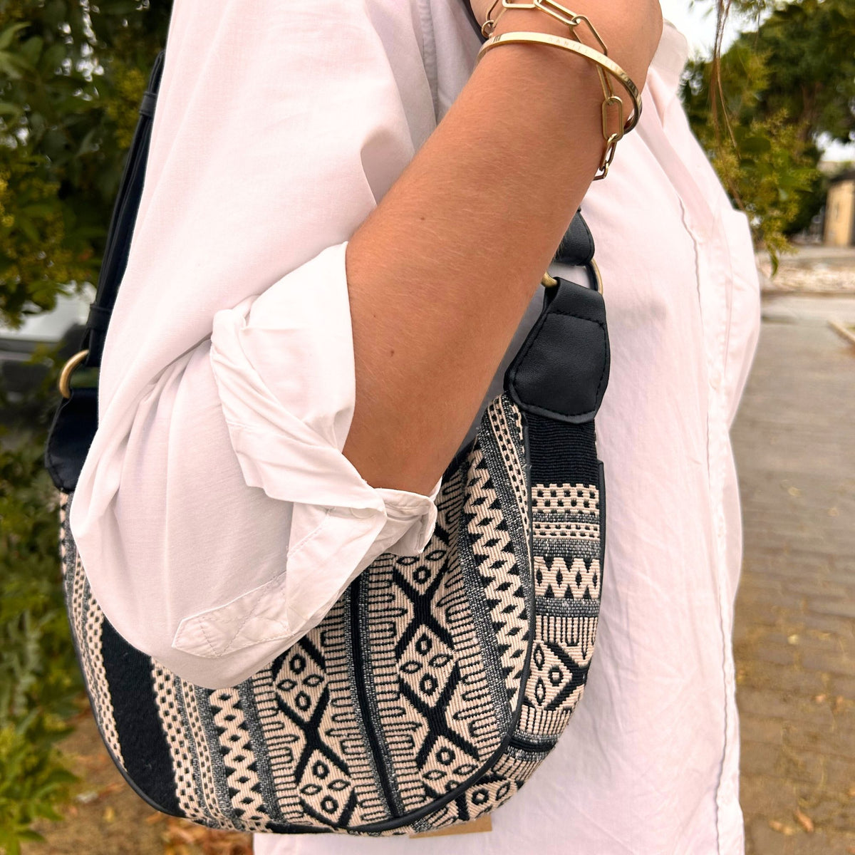 Hobo-Tasche – Jacquard – Grau Metro