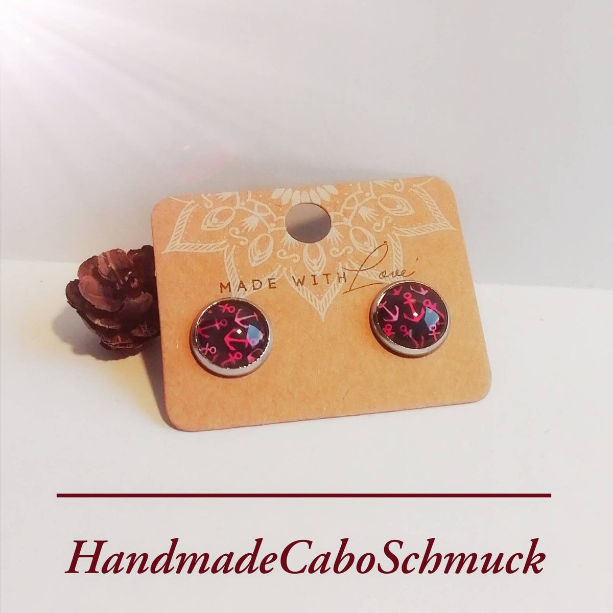 Ohrringe „Ankermotiv Pink Schwarz Zweifarbig“ – 12 mm
