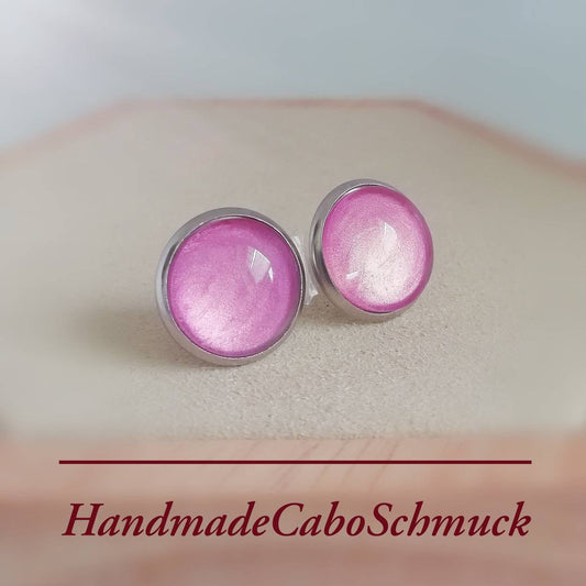 Ohrringe „Handbemalt Lila Rosa Schimmer“ – 12 mm
