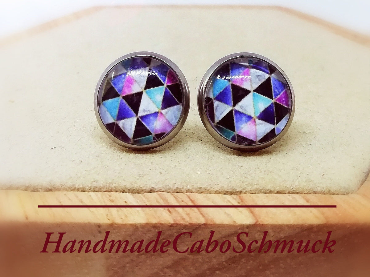 Ohrringe „Geometrisches Muster Schwarz Bunt“ – 12 mm