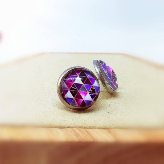 Ohrringe „Geometrisches Muster Lila Pink“ – 12 mm