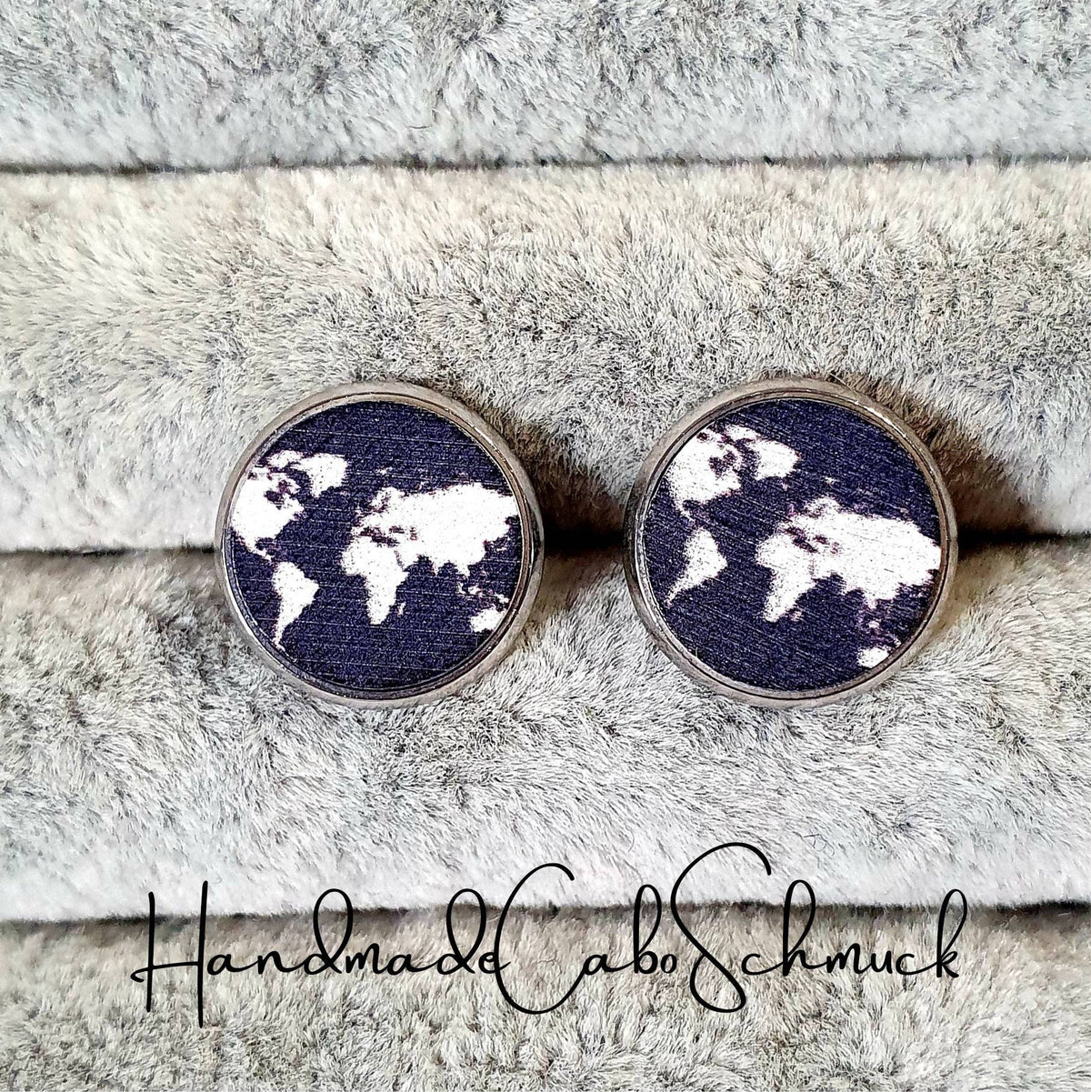 Ohrringe „Holzcabochon Erde Leuchtturm Farn“ – 12 mm