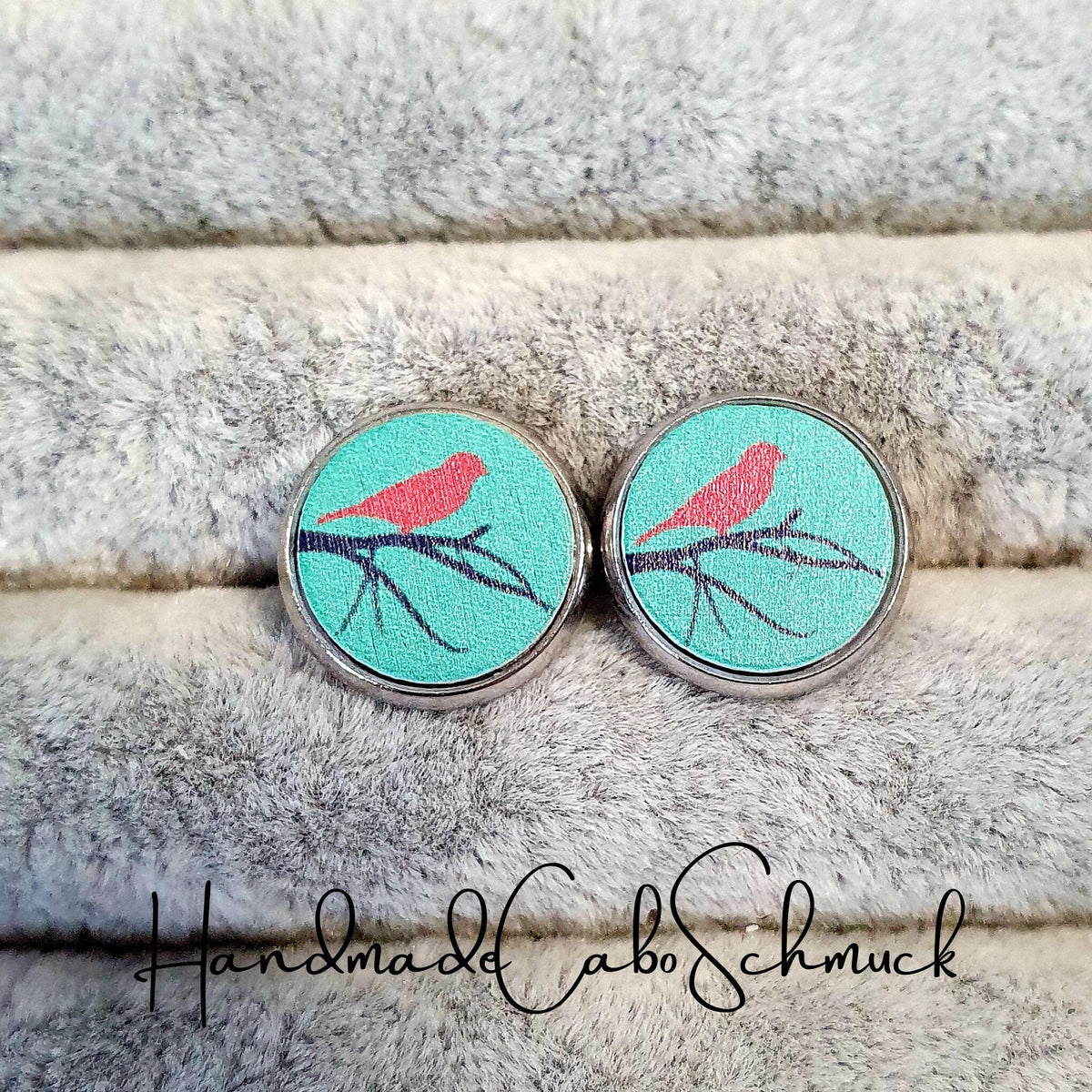 Ohrringe „Holzcabochon Vogelmotiv Vögel“ – 12 mm