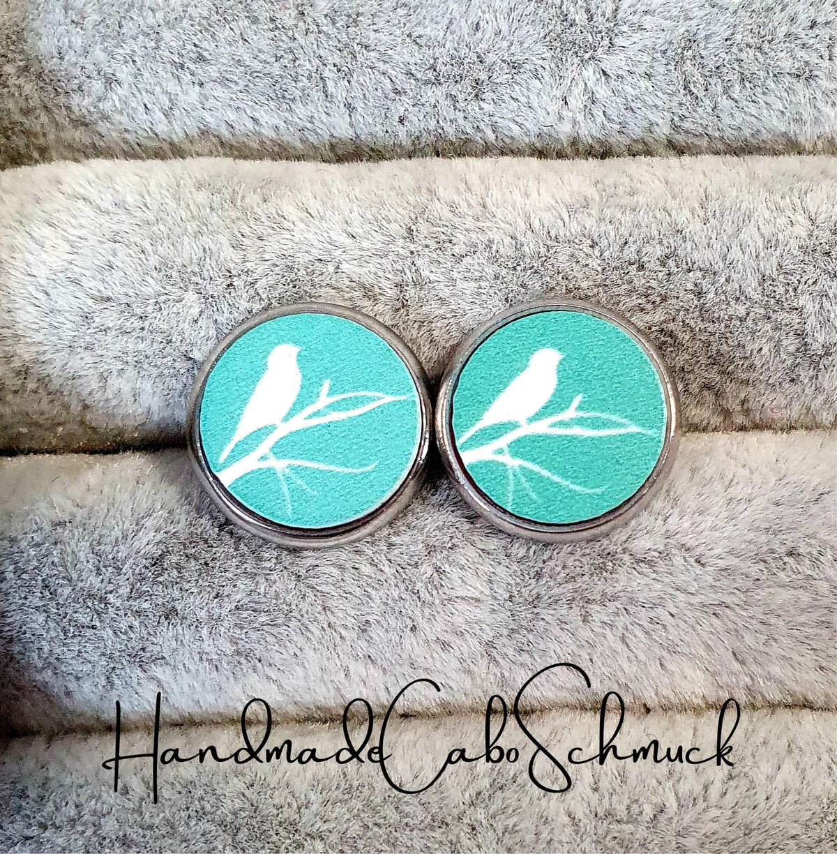 Ohrringe „Holzcabochon Vogelmotiv Vögel“ – 12 mm