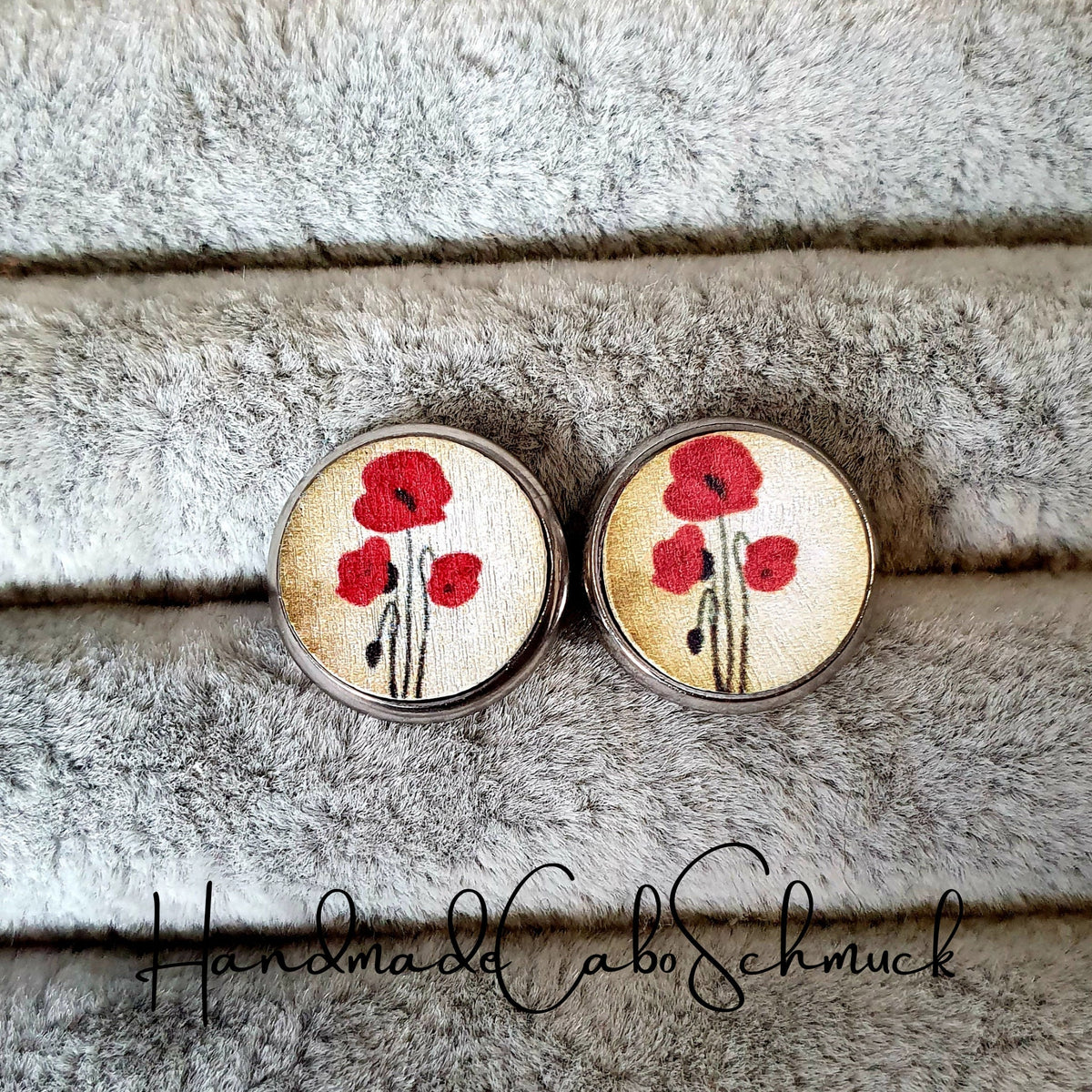 Ohrringe „Holzcabochon Blume Blumenmotiv Mohnblume“ – 12 mm