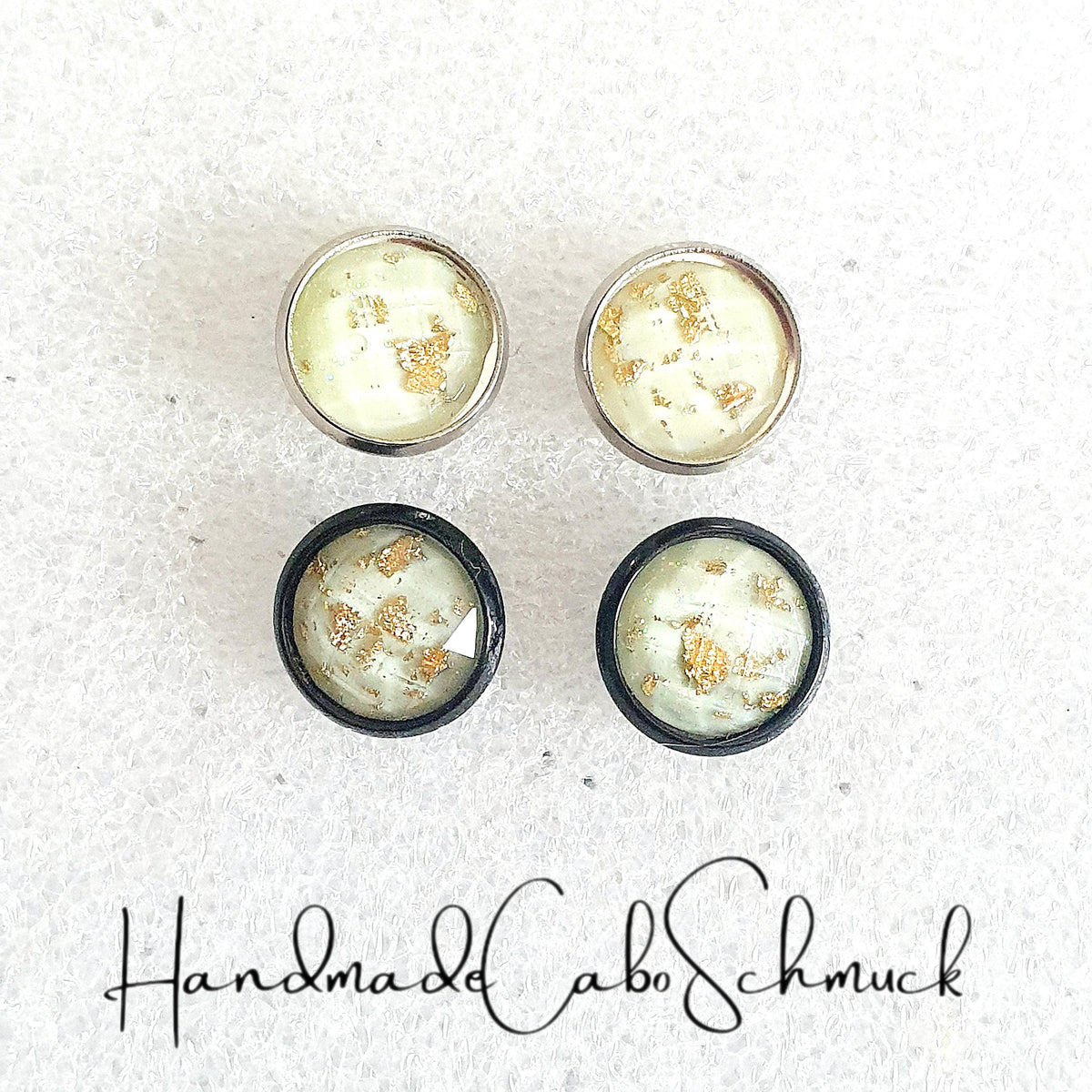Ohrringe „Glitzer Gold Weiß Grün“ – 6 mm