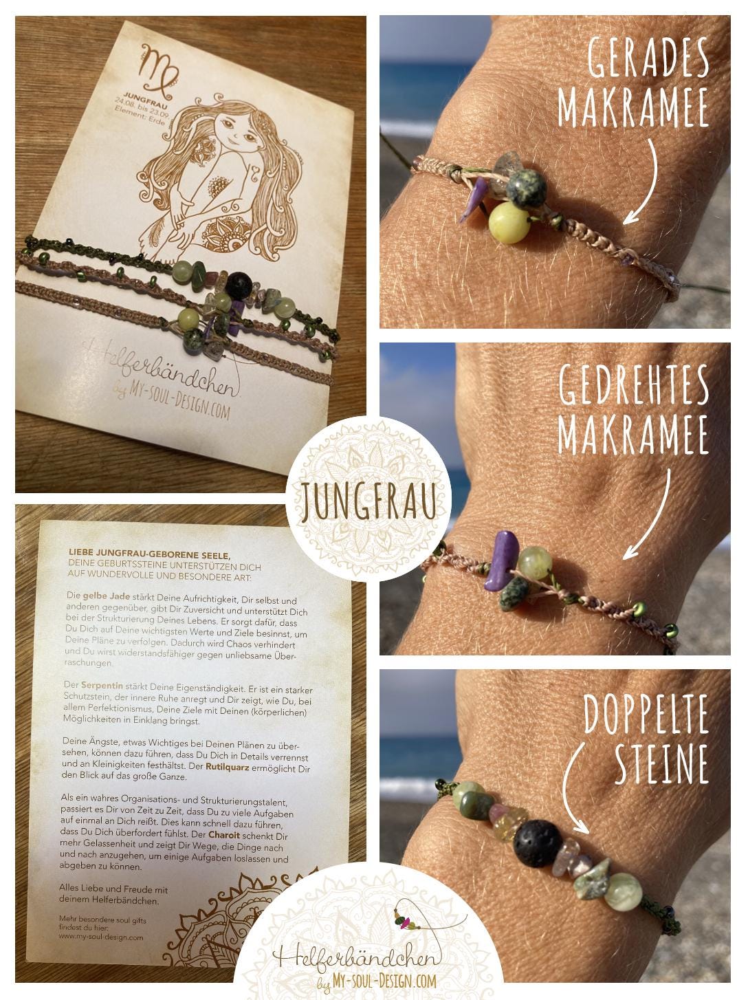 Helferbändchen® Sternzeichen-Makramee-Armband mit Edelsteinen