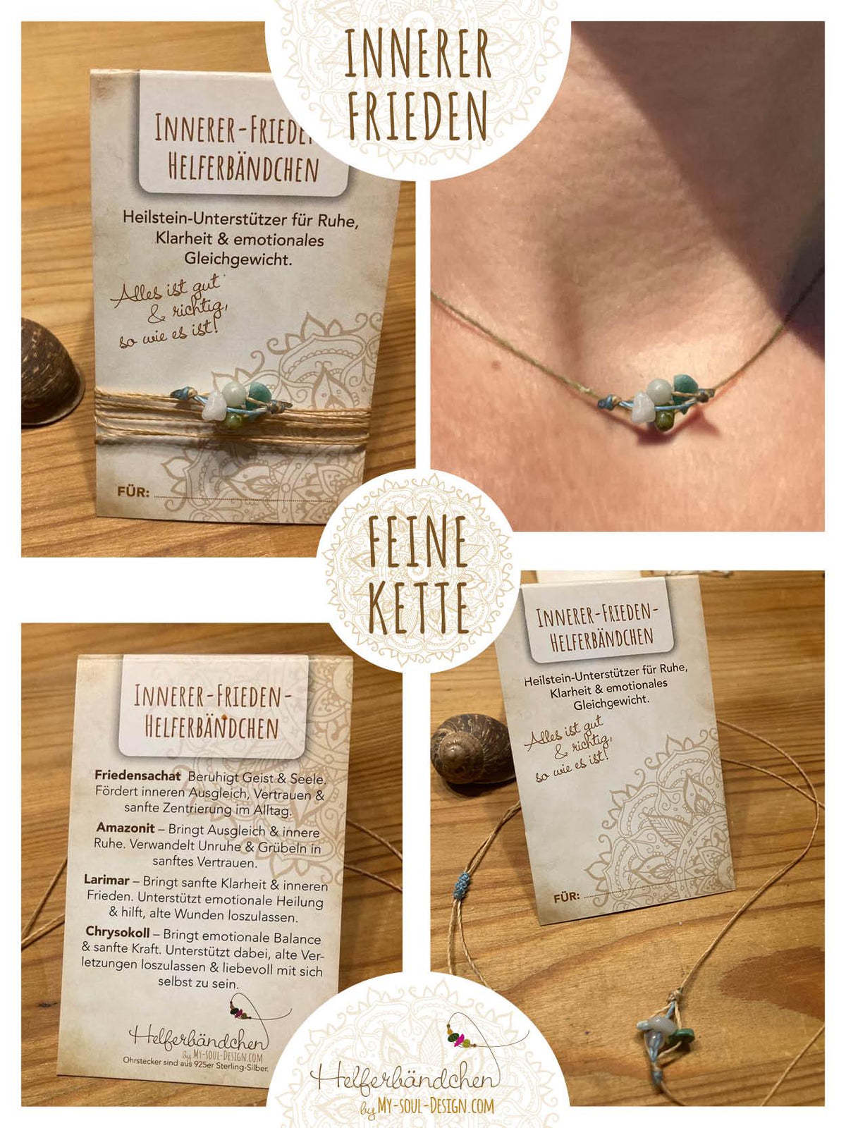 Helferbändchen® Innerer Frieden – Edelsteinschmuck mit Friedensachat, Amazonit, Larimar und Chrysokoll