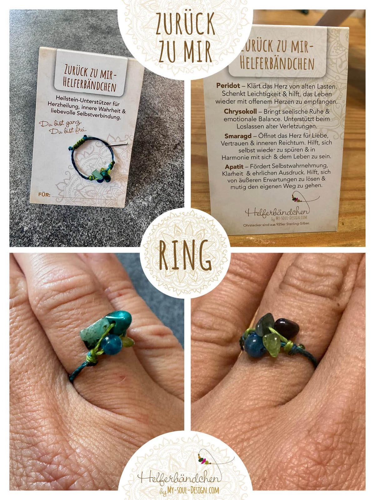 Helferbändchen® Zurück zu mir – Edelsteinschmuck mit Peridot, Chrysokoll, Smaragd und Apatit