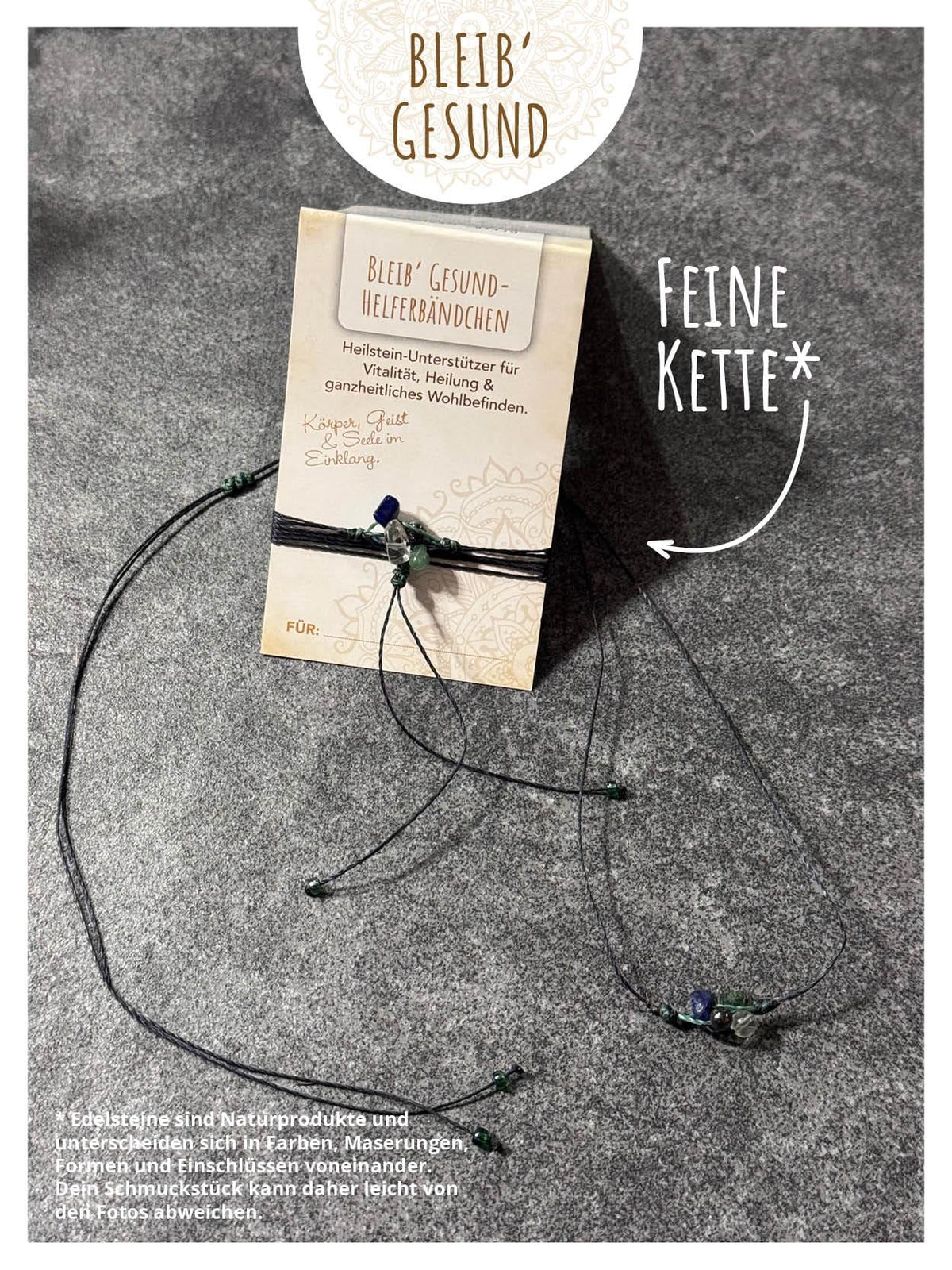 Helferbändchen® Genesungswünsche – Edelsteinschmuck mit Bergkristall, Aventurin, Hämatit und Lapislazuli