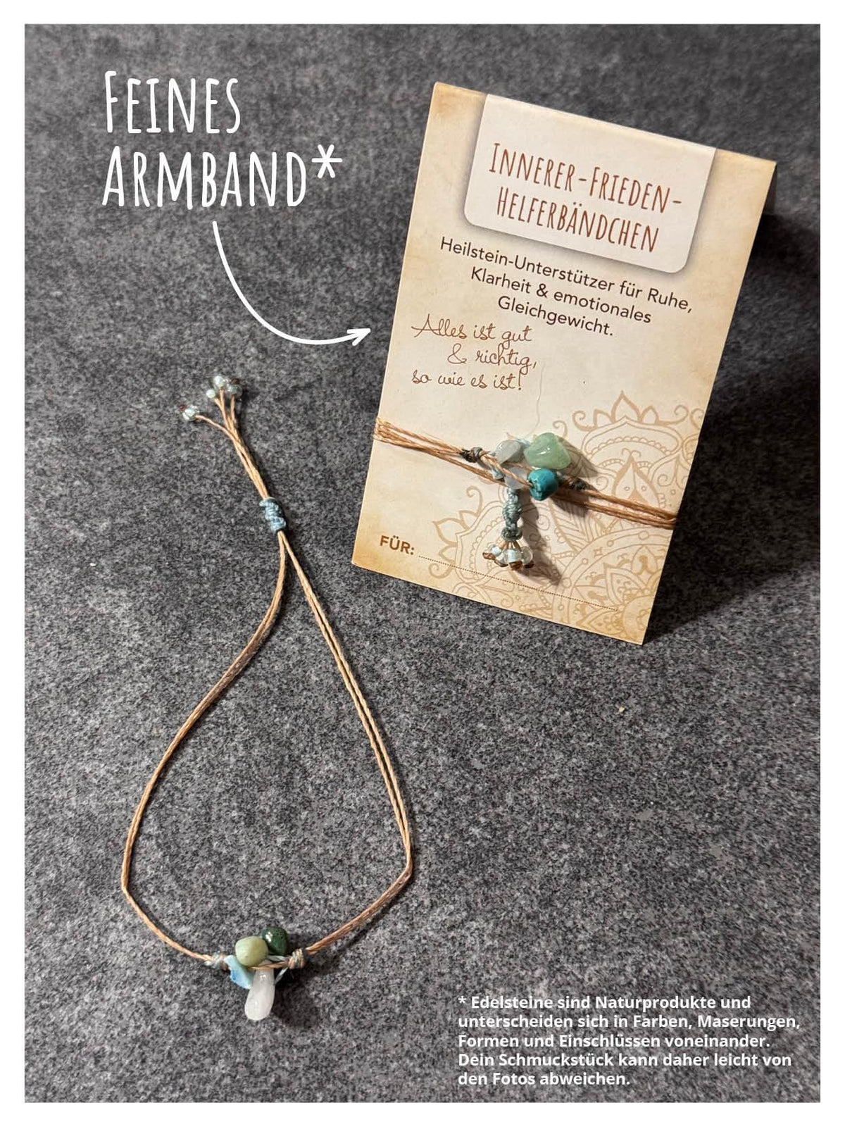 Helferbändchen® Innerer Frieden – Edelsteinschmuck mit Friedensachat, Amazonit, Larimar und Chrysokoll