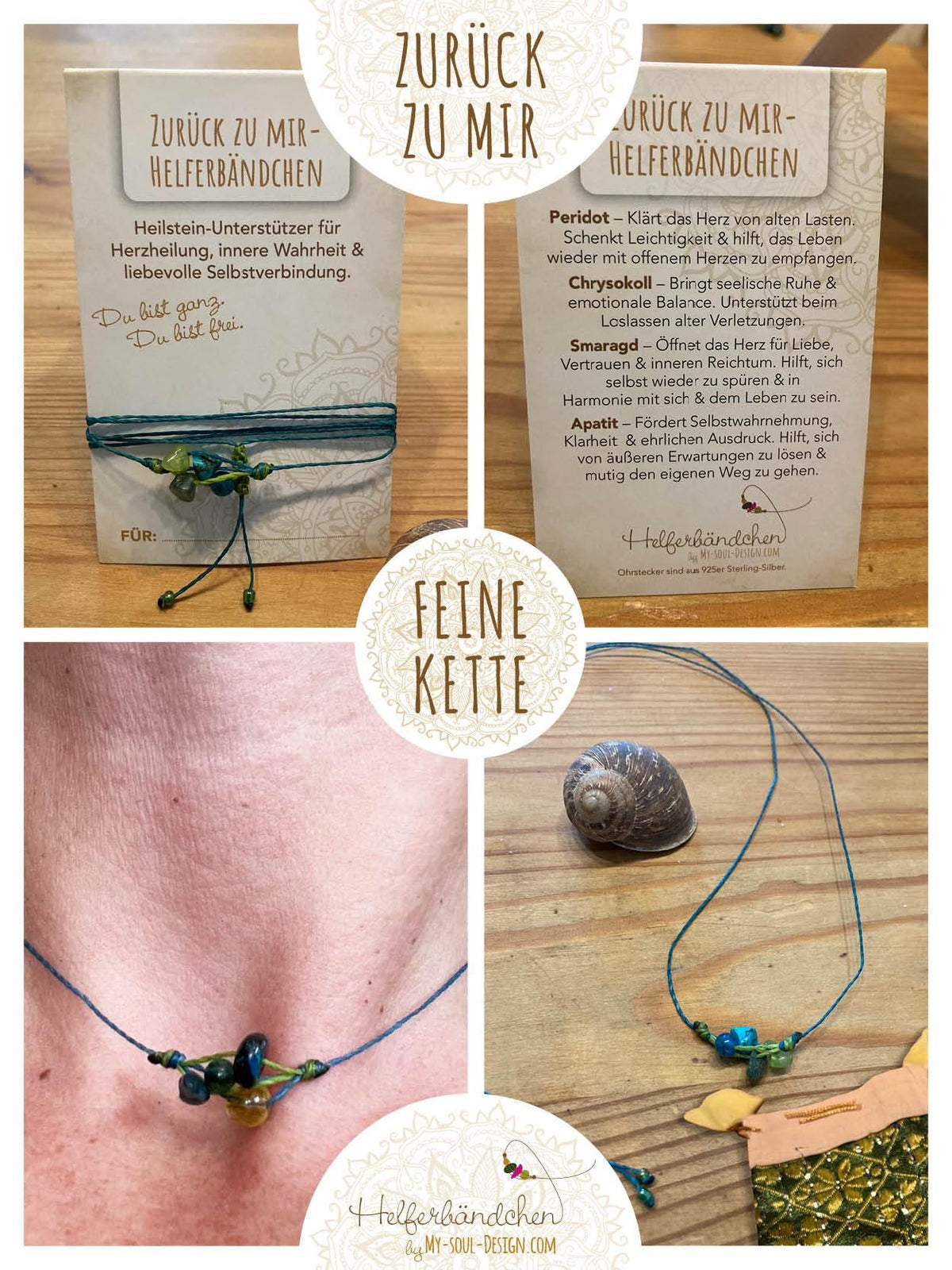 Helferbändchen® Zurück zu mir – Edelsteinschmuck mit Peridot, Chrysokoll, Smaragd und Apatit