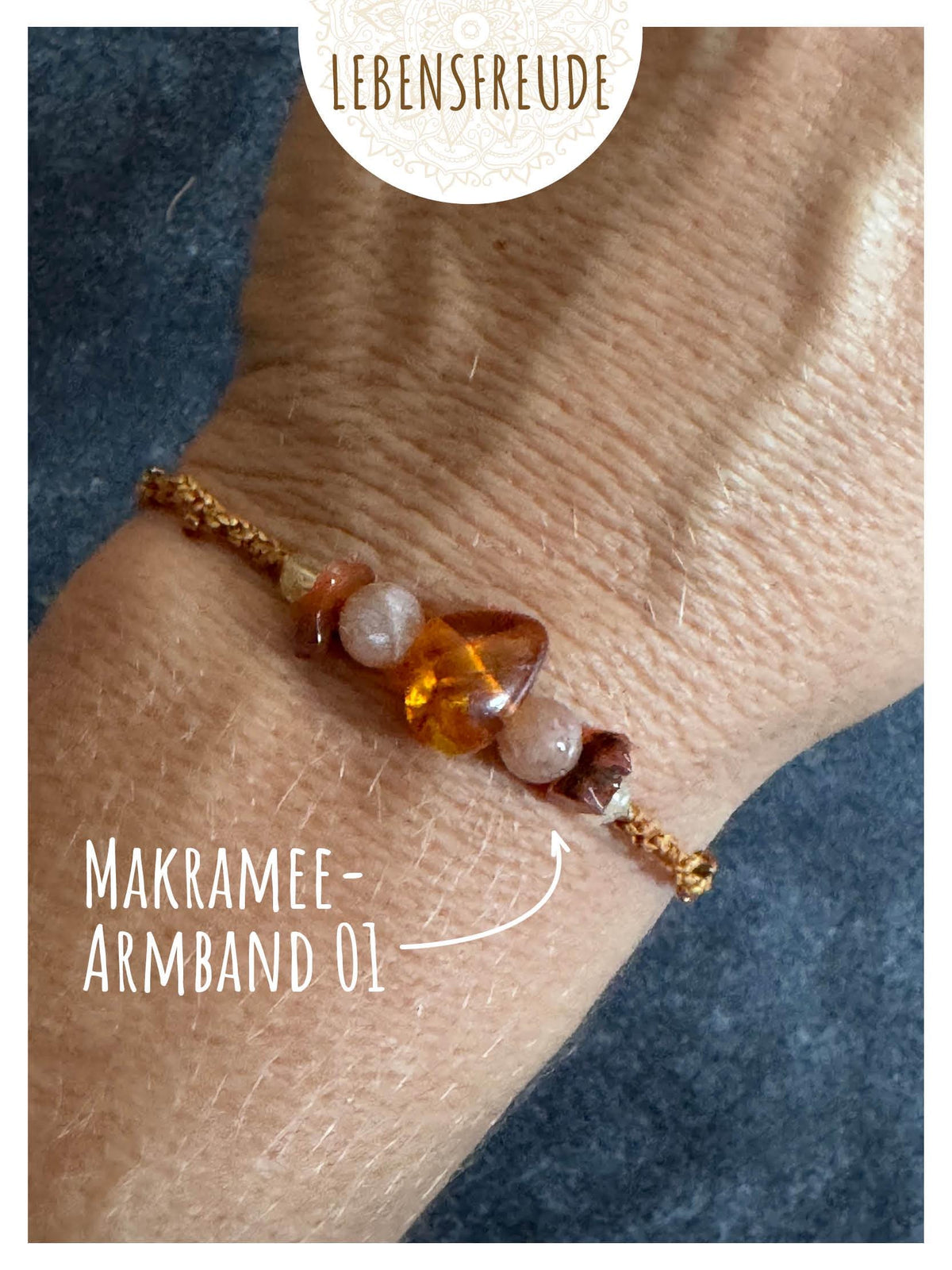 Helferbändchen® Lebensfreude – Edelsteinschmuck mit Citrin, Sonnenstein, Karneol und Bernstein