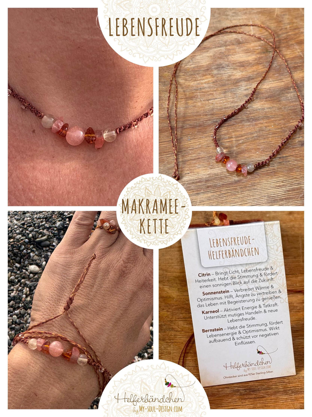 Helferbändchen® Lebensfreude – Edelsteinschmuck mit Citrin, Sonnenstein, Karneol und Bernstein